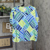 Alfred Dunner Braid Stud Neck Accent Shirt Top Blue Multi 1X