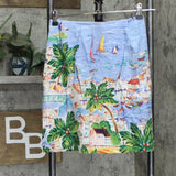 Cambridge Dry Goods Linen Blend Tropical Boat Button Front Skirt Blue Multi 4