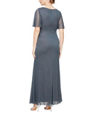 SLNY Womens Formal Long Glitter Mesh Stretch 9133153 Smoke Gray 6