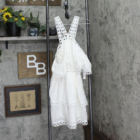 Aqua Womens Crochet-Inset Ruffled Eyelet Dress IDB72431 White M
