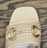 Jones New York Block Heel Square Toe Horsebit Hardware Mesh Sandals Tan Brown 6M