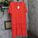 White Mark Short Sleeve V-Neck Tiered Ruffle Hem Knit Dress PS3880-04/3X Red 3X