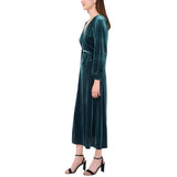 MSK Womens Long Sleeve Belted Waist Stretch Velvet Shift Dress Emerald Green L