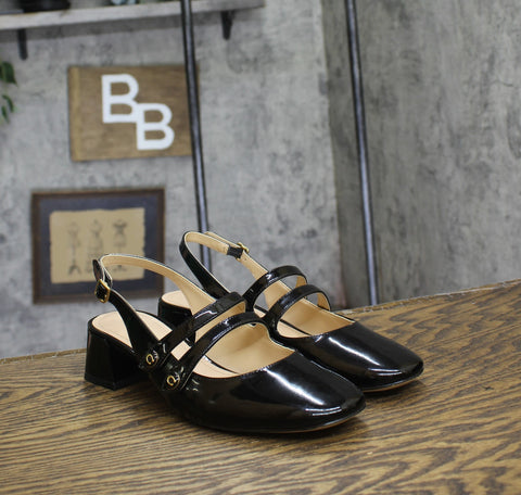 COACH Womens Winley Slingback Mary Jane Flats CAS42 Patent Leather Black 7B