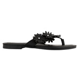 Sugar Womens Vegan Leather Flip Flops with Embellished Floral Design Black 9M