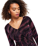 Siena Womens Metallic Side-Twist Long Sleeve Dress SATN1869 Purple Multi 6