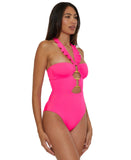 Soluna Womens Buckle-Up Convertible One Piece Swimsuit Cosmopolitan Pink L