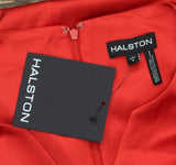 Halston Womens Satin Surplice-Draped Cross Over Neck Blouse Top Bright Red L