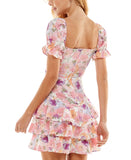 City Studios Juniors Tiered Tie-Bodice Dress Pink Multi 3