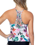 Raisins Juniors Floral-Print Macrame-Back Tankini Swim Top White Multi XS