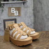 Bearpaw Leather Platform Buckle Strappy Open Toe Sandals Iced Coffee Brown 7M