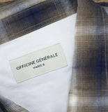 Officine Generale Sleeve Button Front Shirt Iced Coffee Cream / Navy Blue XL