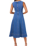 1. State Scoop-Neck Sleeveless Denim Fit & Flare Midi Dress Blue Quartz S