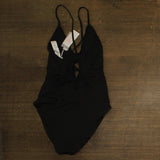 Mimi Flamingo Womens Crochet Trim One Piece Open Back Swimsuit Black 12