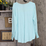 DG2 Womens Mixed Media V-Neck Long Sleeve Blouse Shirt Top Aqua Blue 2X