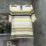 Karen Scott Womens Honolulu Rolled Sleeve Striped Top Pebble Brown 2XL