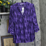 Notations Pleated Jacquard Blouse with 3/4 Bell Sleeves WNKU2046 Dark Purple 2X