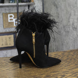 Michael Michael Kors Womens Whitby Feather Trim Pointed Toe Booties Black 5.5M