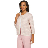 Alfred Dunner Boucle Shimmer Knit Tweed 3/4 Sleeve Jacket Magnolia Pink Multi 2X