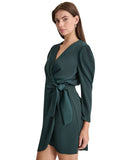 DKNY Womens Faux-Wrap Puff-Sleeve V-Neck Dress DD4HTC02 Pine Green 10