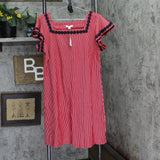Charter Club Womens Knit Crochet Trim Flutter-Sleeve Dress Red Barn Combo L