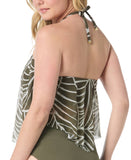 Coco Reef Aura Mesh Printed Tankini Halter Swim Top Palm Green 36D