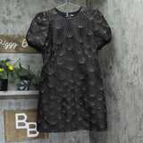 DKNY Womens Short Sleeve Jewel Neck Mini Fit and Flare Dress Black/Gold 12