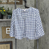 LC Lauren Conrad Womens Tie Front Cropped Plaid Button Up Shirt Blue Multi M