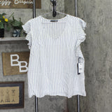 Black Tape Womens Trendy Plus Size Striped Flutter-Sleeve Top 1X Blue Stripe