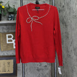 Charter Club Womens Luxury Embellished Crewneck Cashmere Sweater Polish Red L