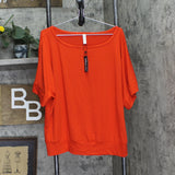 24Seven Comfort Apparel Round Neck Knit Boxy Blouse Shirt Top Burnt Orange XL