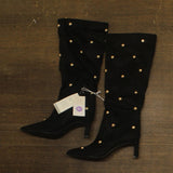 A New Day Studded Faux Suede Mid-Calf Boots with Cone Heel Jet Black / Gold 6.5M