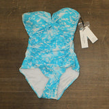 Womens Printed V-Notch Bandeau One-Piece Swimsuit Blue Multi 6