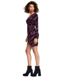 Siena Womens Metallic Side-Twist Long Sleeve Faux Wrap Mini Dress Purple Multi 8
