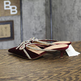 A New Day Gwen Rhinestone Bow Velvet Mule Heels 94656737 Burgundy Red 7M