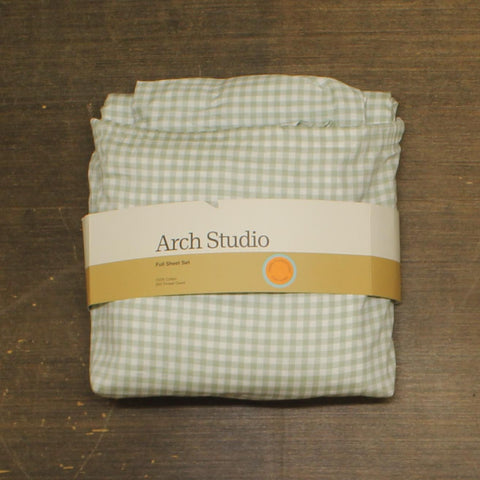 Arch Studio Printed 250-Thread Count Cotton 2-Piece Sheet Set Gingham Green Full