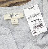 Style & Co Dolman-Sleeve Henley Linen-Blend T-Shirt Top Gravel Heather Gray S