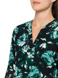 Kasper Print Split-Neck Flutter Bell-Sleeve Blouse Top Evergreen Green Multi M