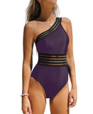 Cupshe Womens Mesh One Shoulder One Piece Swimsuit Purple XL