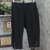 Cathy Daniels Elastic Waist Capris with Buttoned Hem and Pockets Black 1X