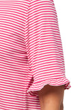 Jones New York Elbow Ruffle Sleeve Crew Neck Top Azalea Pink / Nyc White XL