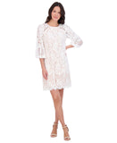 Vince Camuto Petite Jewel-Neck Lace Shift Dress Ivory Off White / Beige Brown 2P