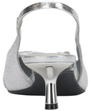 INC International Concepts Slingback Pumps Kitten Heel Silver Crinkle Gray 8M