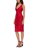 Siena Womens V-Neck Embroidered-Mesh Sleeveless Dress SATP1831 Red / Black 14