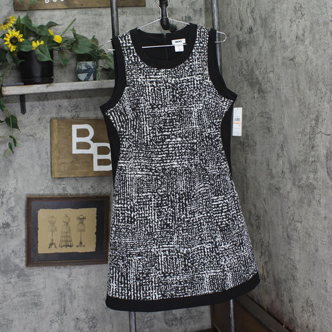 DKNY Womens Plus Size Contrast-Trim Printed Sleeveless Dress Black Multi 14W