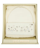 Steve Madden Embellished Beanie and Fringe Scarf Gift Set SMA-5518 Antique White