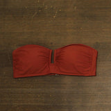 DKNY Womens Shirred U-Wire Bandeau Bikini Top DIMTS403 Sunset Brown Orange XL