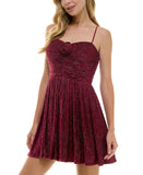 City Studio Metallic Velvet Spaghetti Strap Fit Flare Mini Dress Wine Red 7 / 8