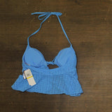 Salt + Cove Juniors Crochet Ruffle-Trim Midkini Swim Top SC25089TT Capri Blue M