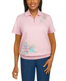 Alfred Dunner Classics S2 Teacups Short Sleeve Pullover Sweatshirt Pink XL